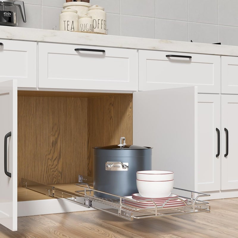 OCG Pull Out Cabinet Organizer (12" W x21 D), Pull out Shelves for Kitchen Cabinets, Slide Out Drawers for Base Cabinet Organization in Kitchen Bathroom Pantry, Bottom Mount, Chrome Finish - Image 3